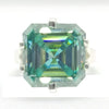 10.10 ct DEW Certified Blue Moissanite Asscher Cut Solitaire Ring Ring 18K Gold Plated 18K Gold Plated