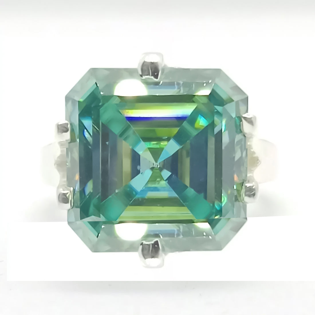 10.10 ct DEW Certified Blue Moissanite Asscher Cut Solitaire Ring Ring 18K Gold Plated 18K Gold Plated