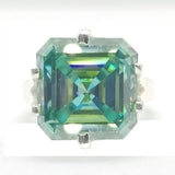 10.10 ct DEW Certified Blue Moissanite Asscher Cut Solitaire Ring Ring 18K Gold Plated