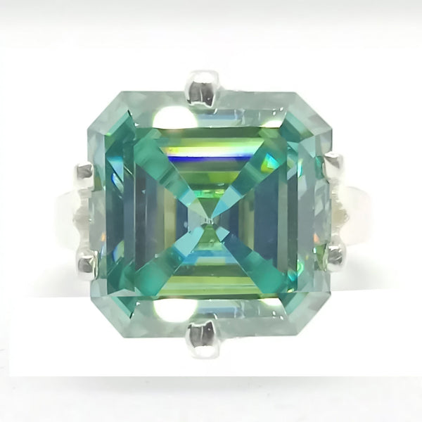 10.10 ct DEW Certified Blue Moissanite Asscher Cut Solitaire Ring Ring 18K Gold Plated 18K Gold Plated