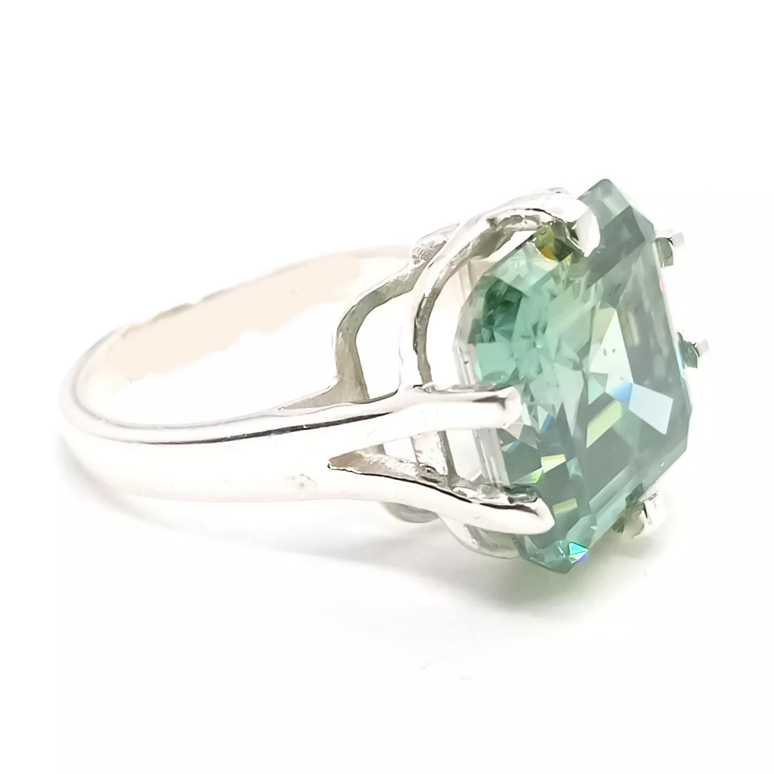 10.10 ct DEW Certified Blue Moissanite Asscher Cut Solitaire Ring Ring 18K Gold Plated 18K Gold Plated