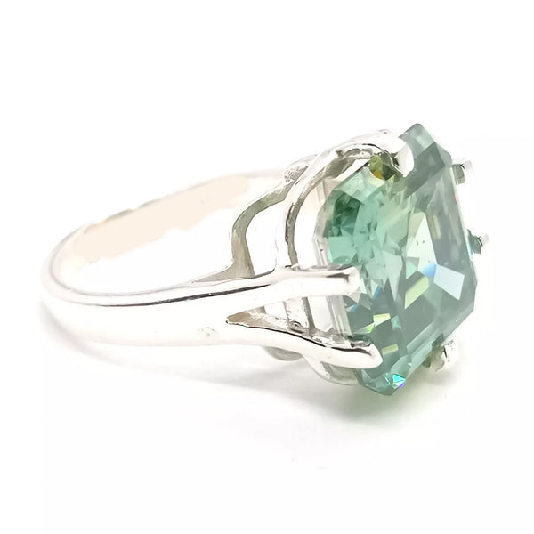 10.10 ct DEW Certified Blue Moissanite Asscher Cut Solitaire Ring Ring 18K Gold Plated 18K Gold Plated