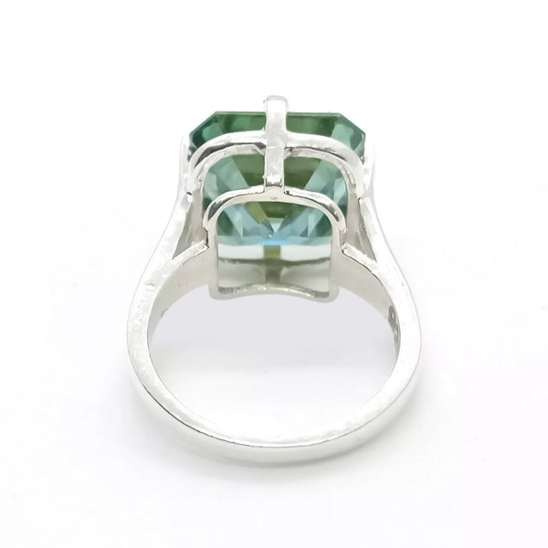 10.10 ct DEW Certified Blue Moissanite Asscher Cut Solitaire Ring Ring 18K Gold Plated 18K Gold Plated