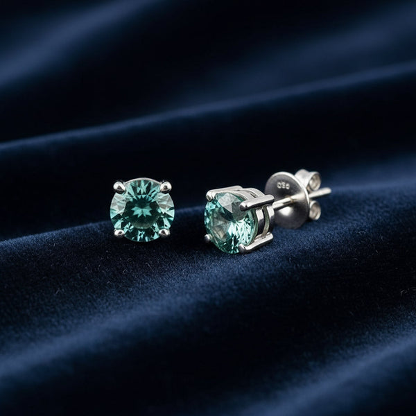 7.00ct DEW Blue Moissanite Round Stud Earrings