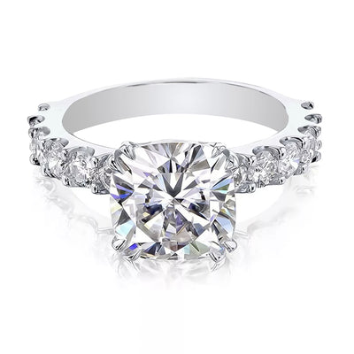 Certified 3.50 ct DEW Cushion Cut White Moissanite Solitaire Ring 18K Gold Plated Vermei 18K Gold Plated