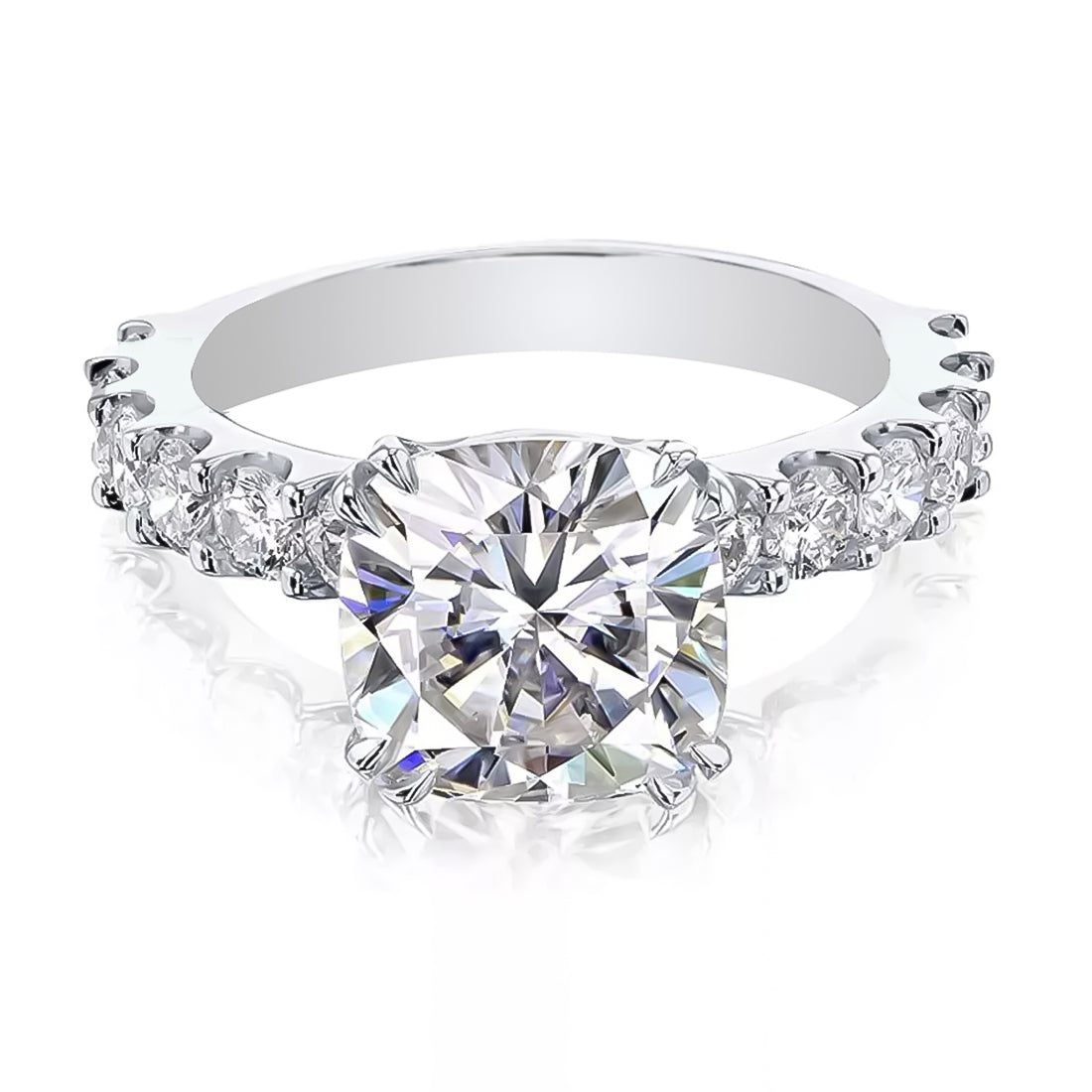 Certified 3.50 ct DEW Cushion Cut White Moissanite Solitaire Ring 18K Gold Plated Vermei 18K Gold Plated