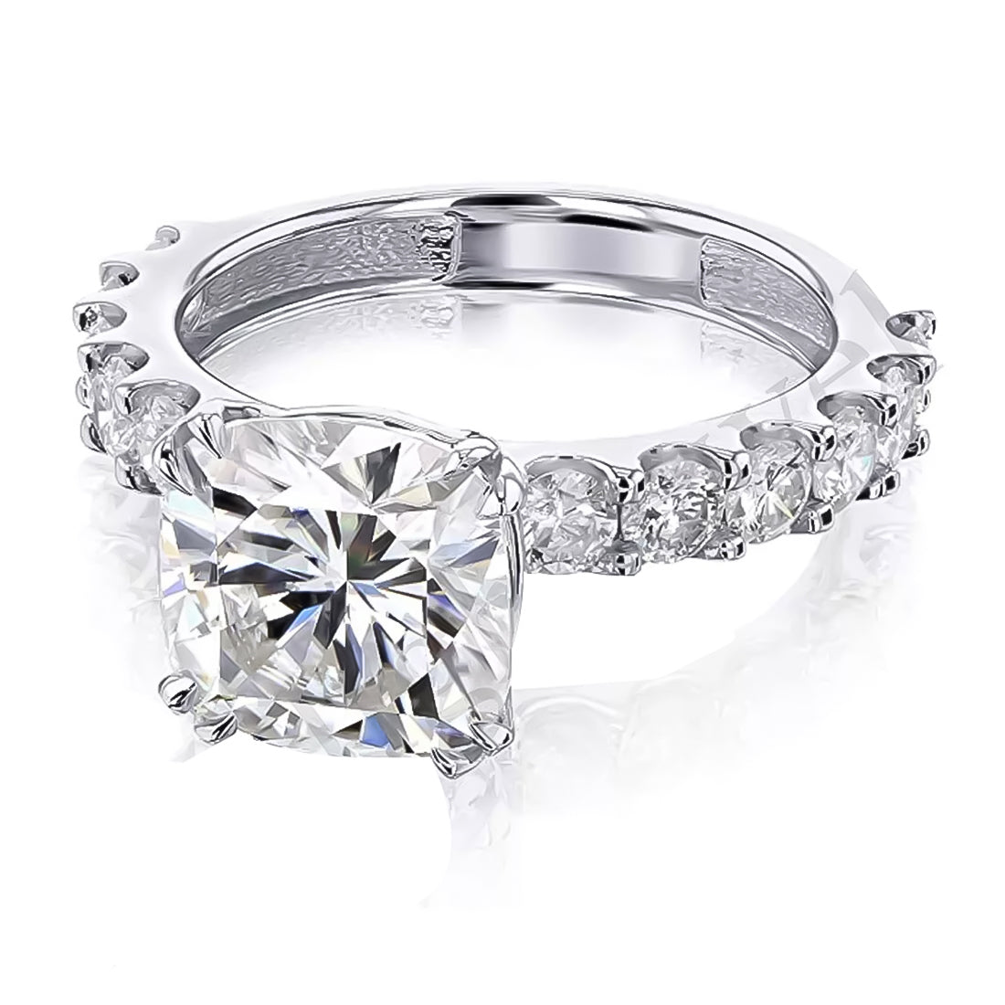 Certified 3.50 ct DEW Cushion Cut White Moissanite Solitaire Ring 18K Gold Plated Vermei 18K Gold Plated