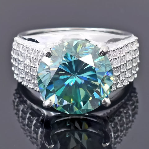 8.55 ct DEW Certified Round Cut Blue Moissanite Solitaire Ring 18K Gold Plated