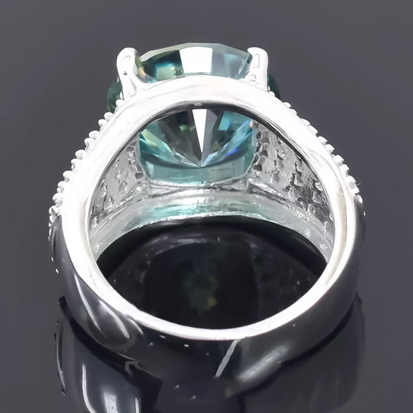 8.55 ct DEW Certified Round Cut Blue Moissanite Solitaire Ring 18K Gold Plated