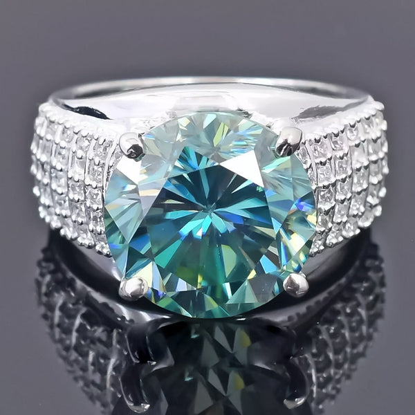 8.55 ct DEW Certified Round Cut Blue Moissanite Solitaire Ring 18K Gold Plated