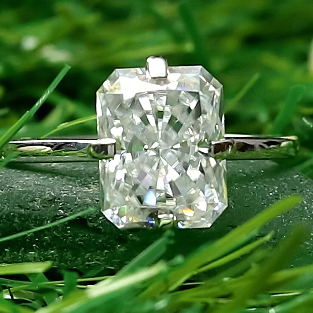 4.10 ct DEW Certified Radiant Cut White Solitaire Moissanite Ring 18K Gold Plated Verme 18K Gold Plated