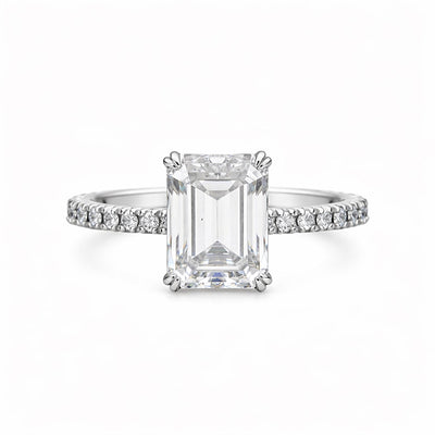 5.20 ct DEW Emerald Cut Certified White Solitaire Moissanite Ring 18K Gold Plated Verme 18K Gold Plated