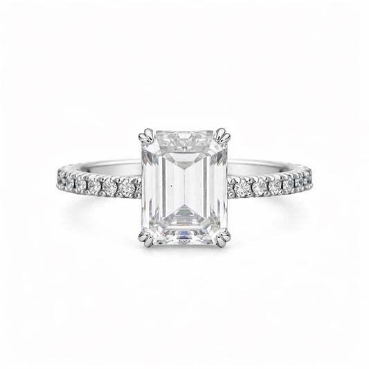 5.20 ct DEW Emerald Cut Certified White Solitaire Moissanite Ring 18K Gold Plated Verme 18K Gold Plated