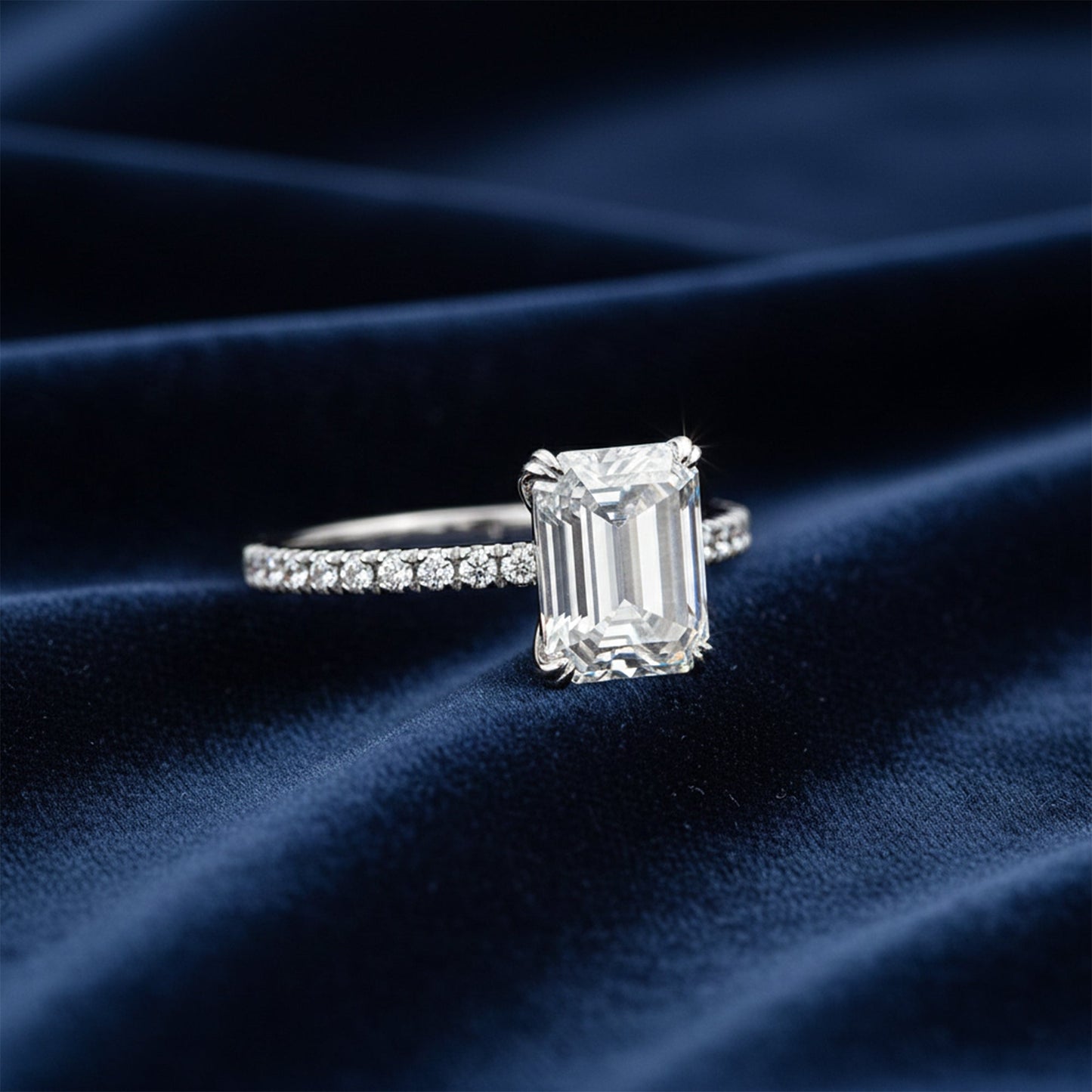 5.20 ct DEW Emerald Cut Certified White Solitaire Moissanite Ring 18K Gold Plated Verme 18K Gold Plated