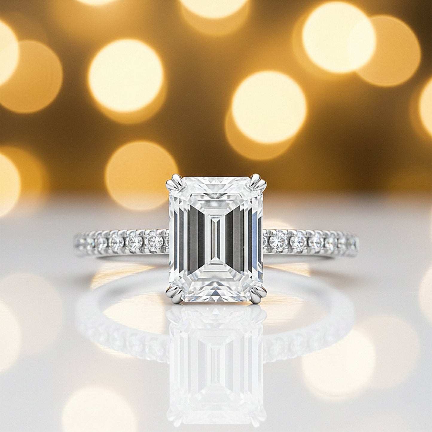 5.20 ct DEW Emerald Cut Certified White Solitaire Moissanite Ring 18K Gold Plated Verme 18K Gold Plated