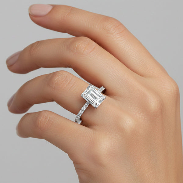 5.20 ct DEW Emerald Cut Certified White Solitaire Moissanite Ring 18K Gold Plated Verme 18K Gold Plated