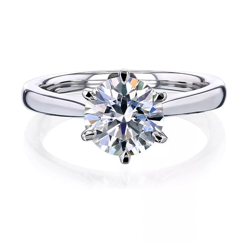 Certified 2 ct DEW Round White Moissanite Solitaire Ring, Double Prongs 18K Gold Plated