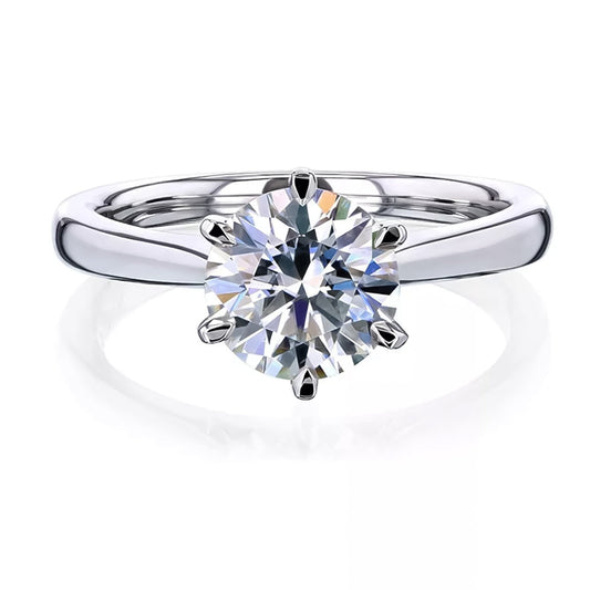 Certified 2 ct DEW Round White Moissanite Solitaire Ring, Double Prongs 18K Gold Plated