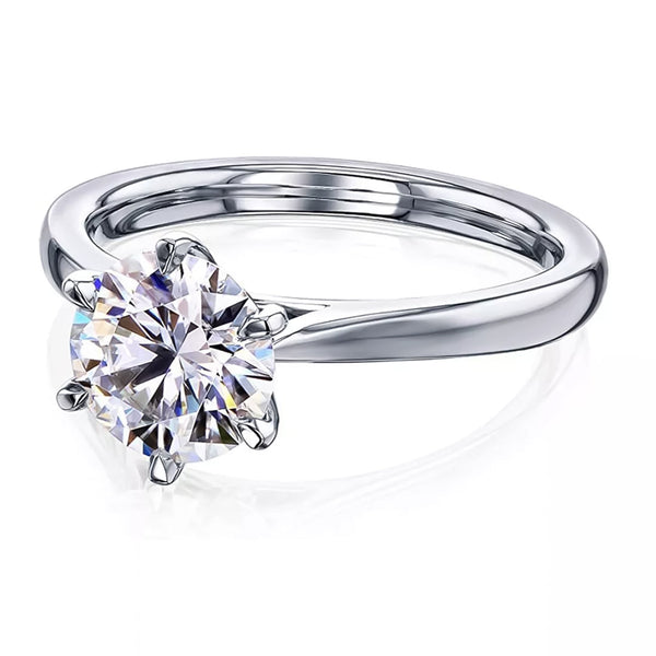 Certified 2 ct DEW Round White Moissanite Solitaire Ring, Double Prongs 18K Gold Plated