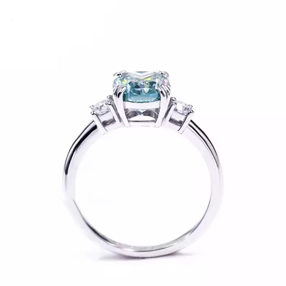 3.2ct DEW Blue Moissanite Cushion Solitaire Ring