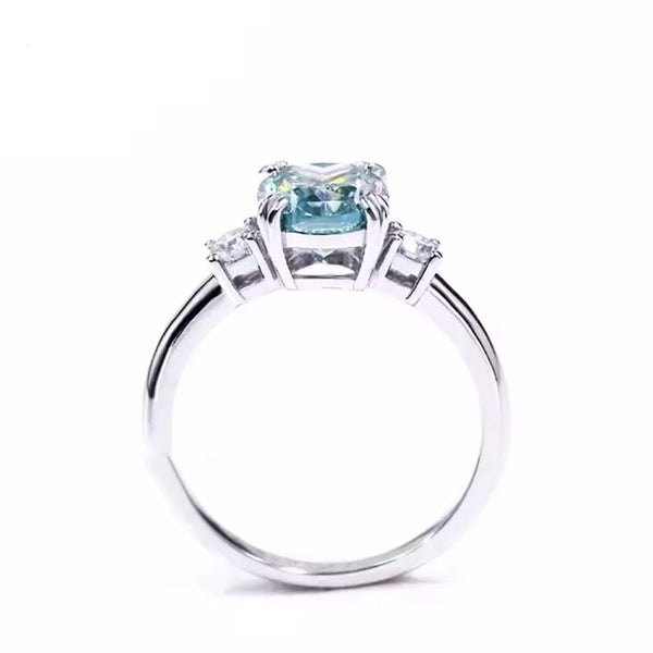3.2ct DEW Blue Moissanite Cushion Solitaire Ring