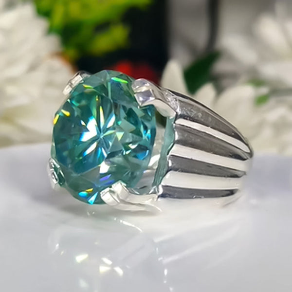 11.75 ct DEW Certified Round Cut Blue Moissanite Solitaire Ring 18K Gold Plated