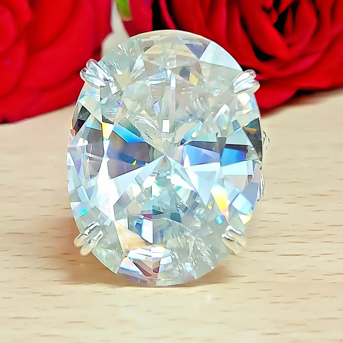 Certified 11.30 ct DEW Oval Cut White Moissanite Solitaire Ring In 18K Gold Plated Verm 18K Gold Plated