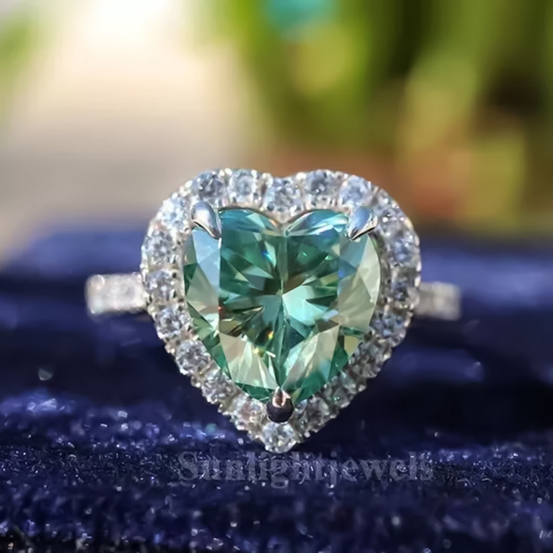 11.20 ct DEW Certified Heart Cut Blue Moissanite Engagement Ring 18K Gold Plated Vermei 18K Gold Plated