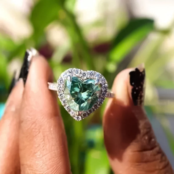 11.20 ct DEW Certified Heart Cut Blue Moissanite Engagement Ring 18K Gold Plated Vermei 18K Gold Plated
