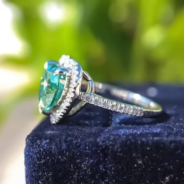 11.20 ct DEW Certified Heart Cut Blue Moissanite Engagement Ring 18K Gold Plated Vermei 18K Gold Plated