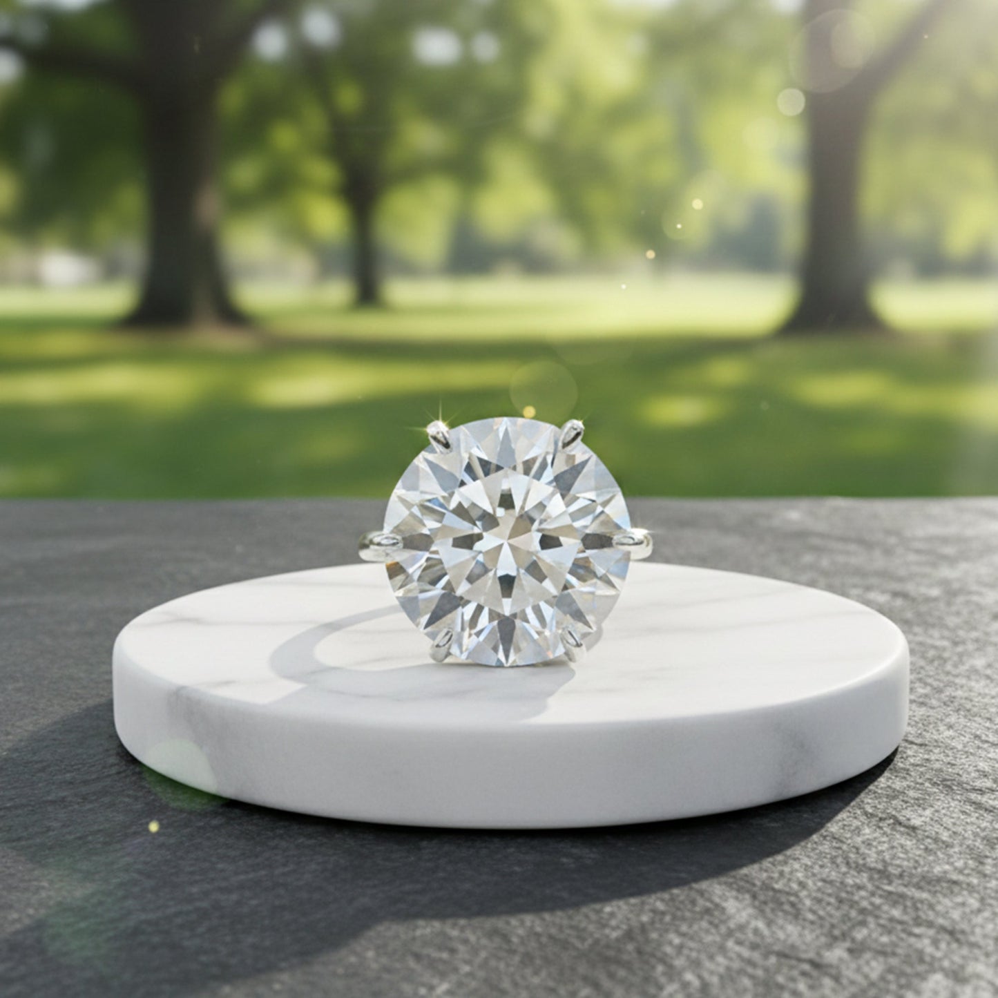 27.0ct DEW White Moissanite Round Solitaire Ring