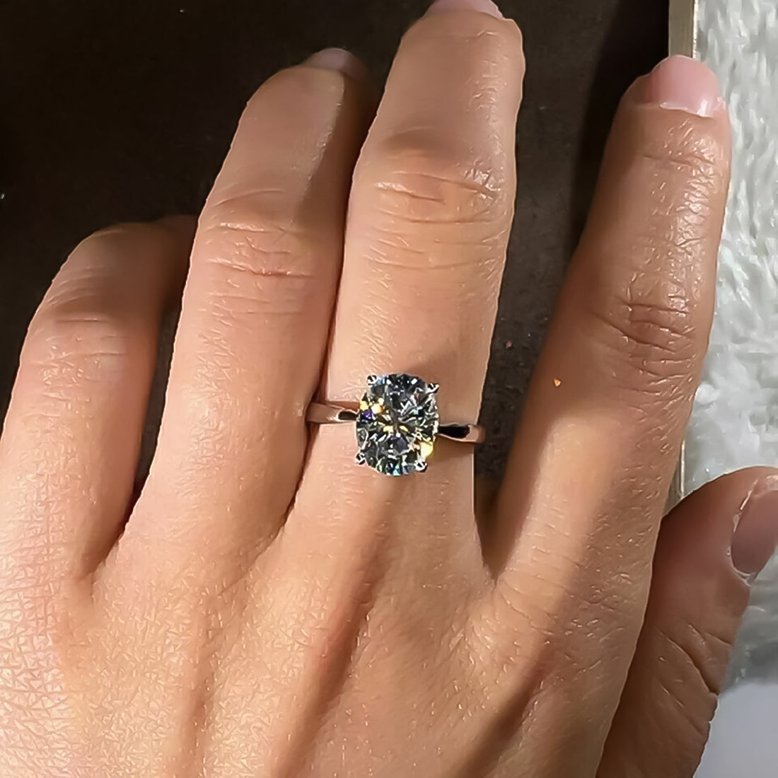 Solitaire 3.50 ct DEW Oval Cut White Moissanite in Engagement Ring 18K Gold Plated Vermeil