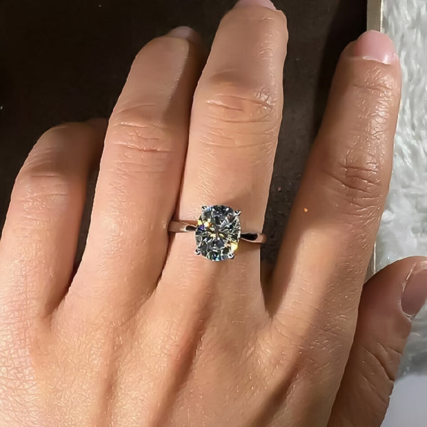 Solitaire 3.50 ct DEW Oval Cut White Moissanite in Engagement Ring 18K Gold Plated Verm 18K Gold Plated
