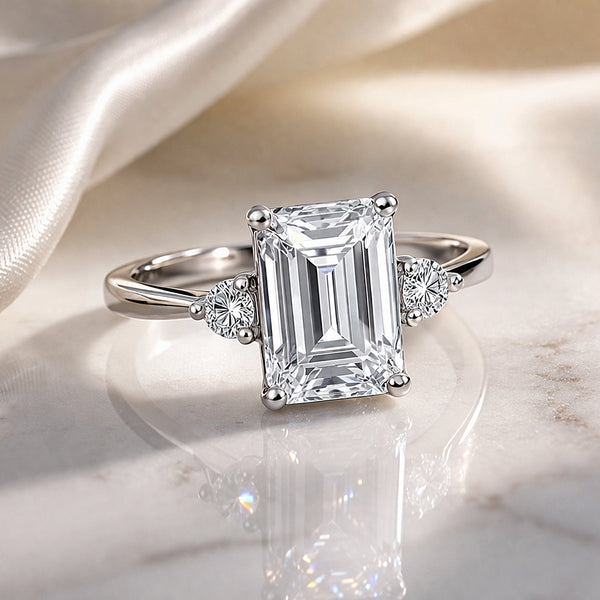 5.7ct DEW White Moissanite Emerald Solitaire Ring
