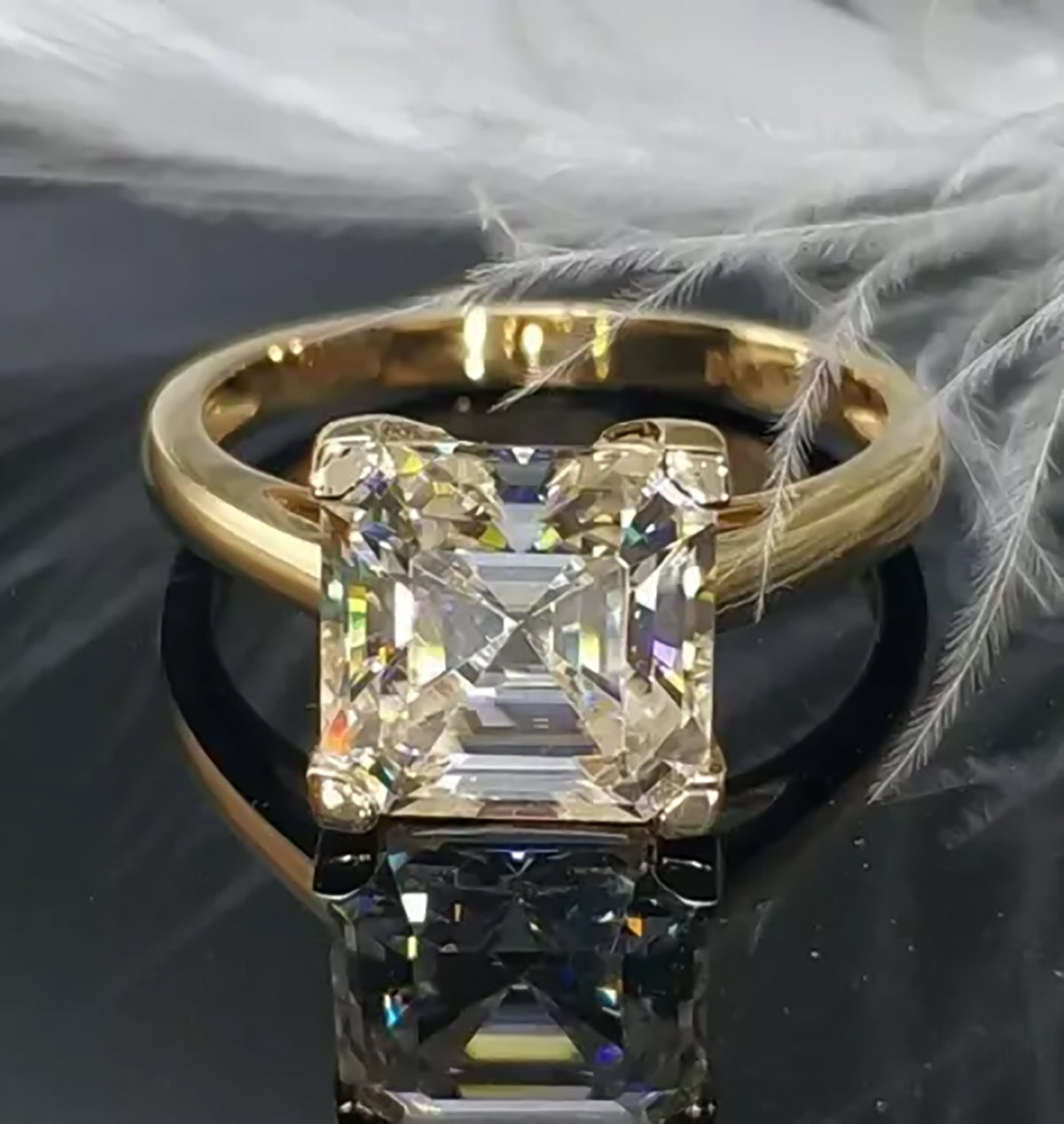 3.70 ct DEW Certified White Moissanite Asscher Cut Solitaire Rings 18K Gold Plated Verm 18K Gold Plated