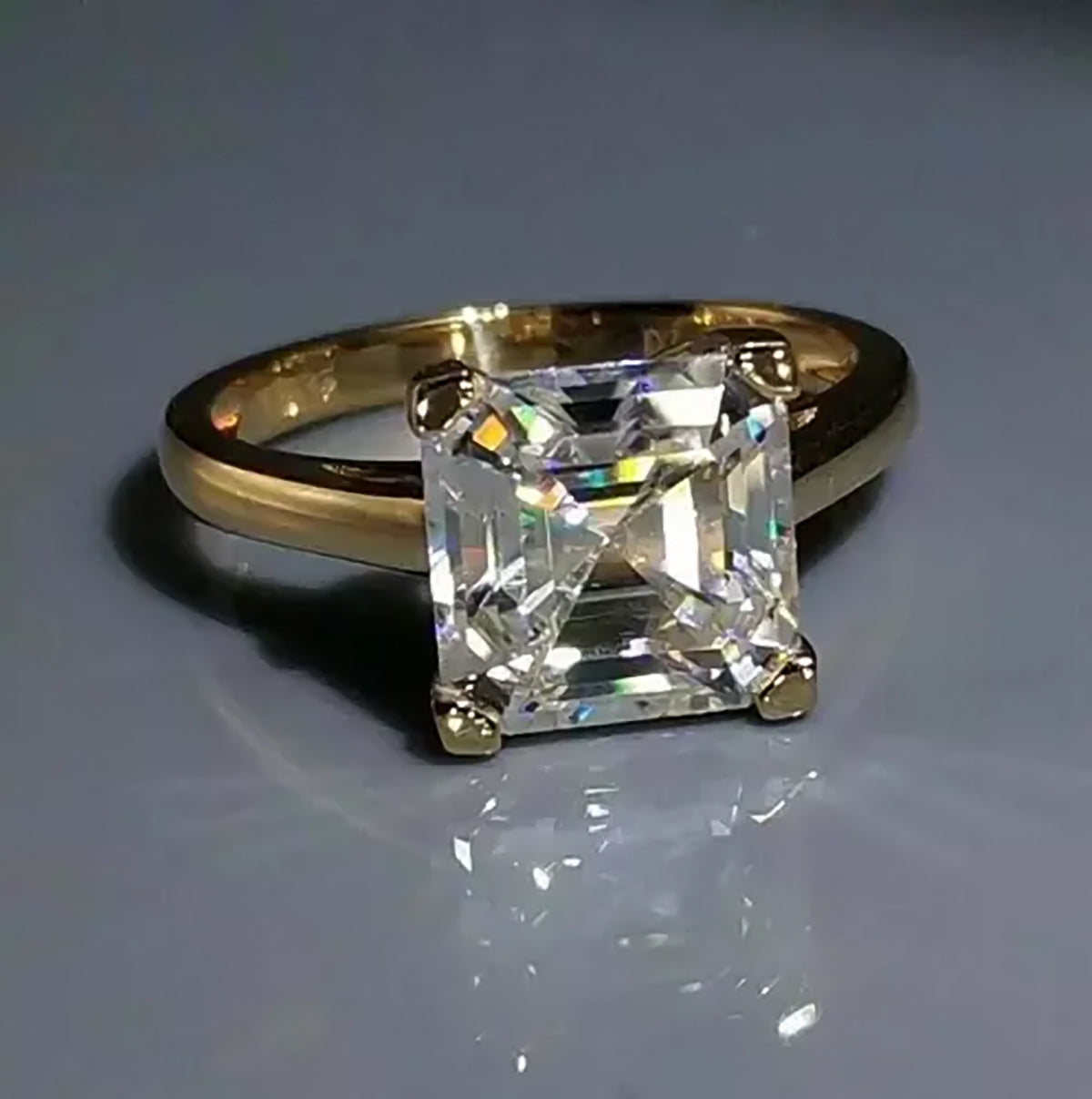 3.70 ct DEW Certified White Moissanite Asscher Cut Solitaire Rings 18K Gold Plated Verm 18K Gold Plated