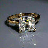 3.70 ct DEW Certified White Moissanite Asscher Cut Solitaire Rings 18K Gold Plated Vermeil