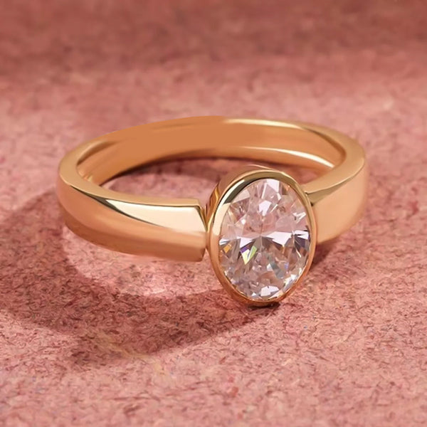 2.4 ct DEW Certified Oval Cut White Moissanite Solitaire Ring For Engagement 18K Gold P 18K Gold Plated