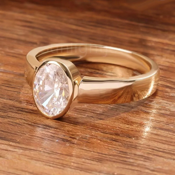 2.4 ct DEW Certified Oval Cut White Moissanite Solitaire Ring For Engagement 18K Gold P 18K Gold Plated