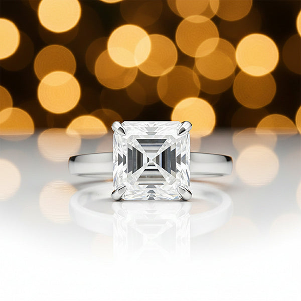 5.7ct DEW White Moissanite Asscher Solitaire Ring