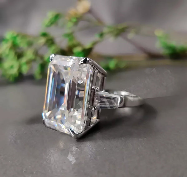 5.90 ct DEW Emerald Cut Certified White Solitaire Moissanite Ring For Mother 18K Gold P 18K Gold Plated