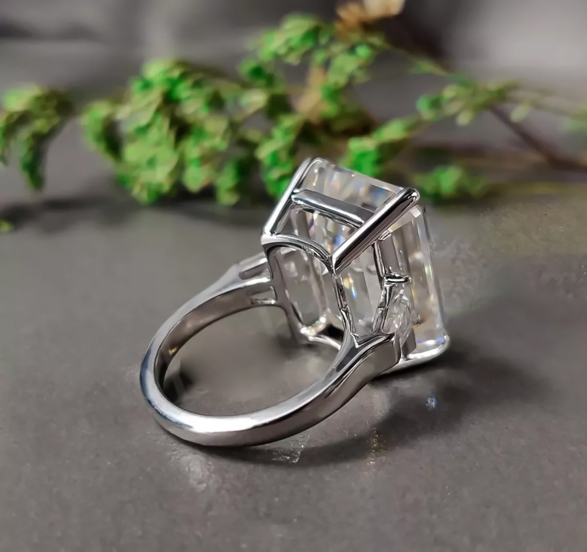 5.90 ct DEW Emerald Cut Certified White Solitaire Moissanite Ring For Mother 18K Gold P 18K Gold Plated
