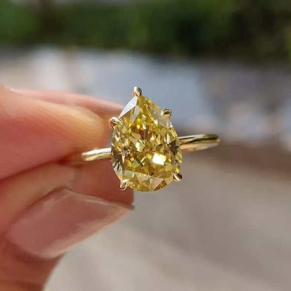 9.3ct DEW Champagne Moissanite Pear Solitaire Ring