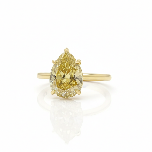 9.3ct DEW Champagne Moissanite Pear Solitaire Ring