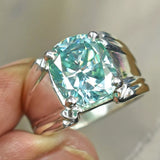 8.30 ct DEW Certified Cushion Cut Blue Moissanite Solitaire Ring In 18K Gold Plated Vermeil