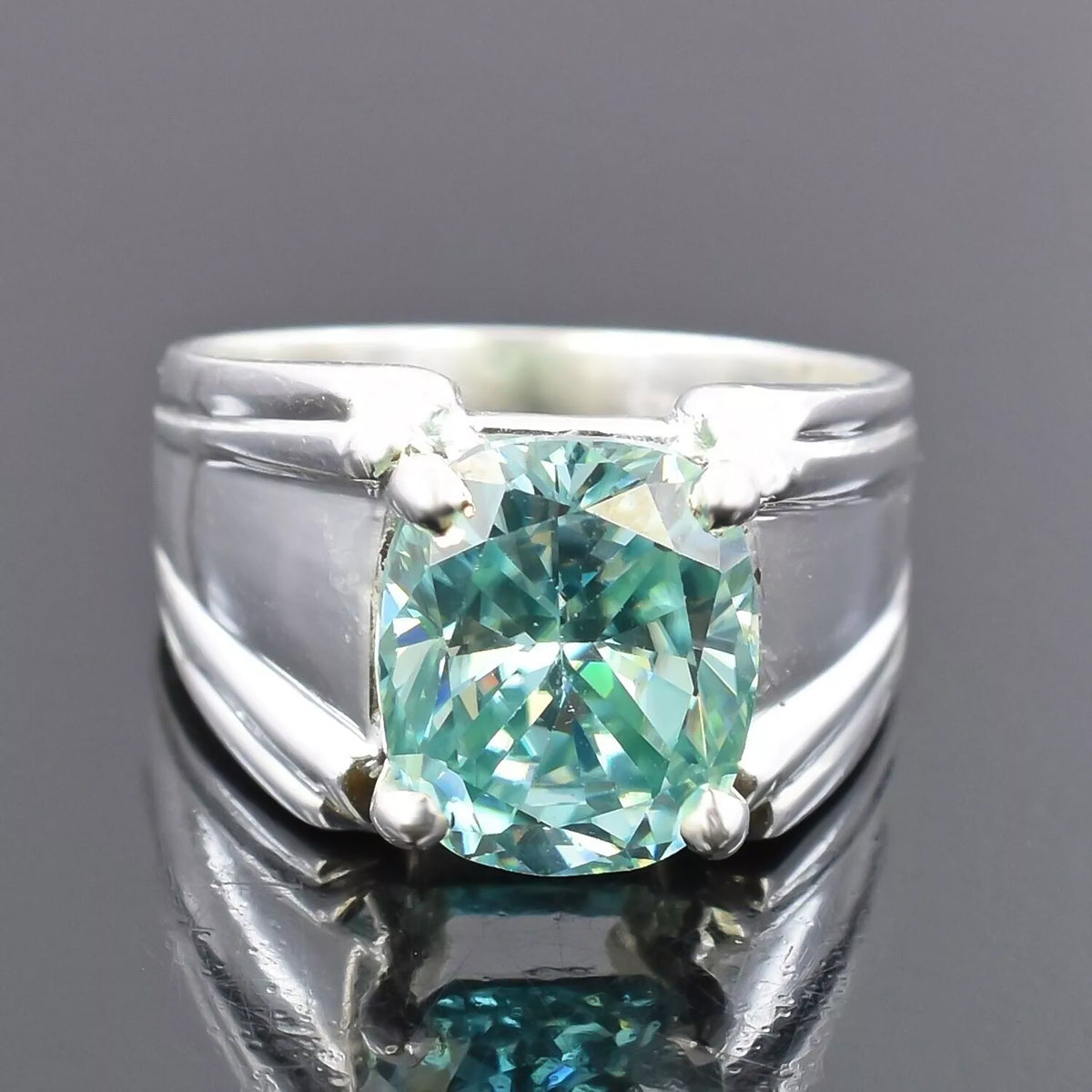 8.30 ct DEW Certified Cushion Cut Blue Moissanite Solitaire Ring In 18K Gold Plated Ver 18K Gold Plated