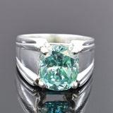 8.30 ct DEW Certified Cushion Cut Blue Moissanite Solitaire Ring In 18K Gold Plated Vermeil