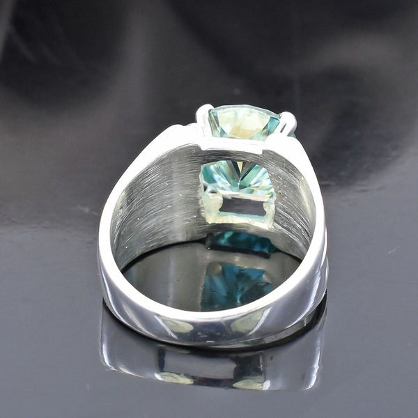 8.30 ct DEW Certified Cushion Cut Blue Moissanite Solitaire Ring In 18K Gold Plated Ver 18K Gold Plated