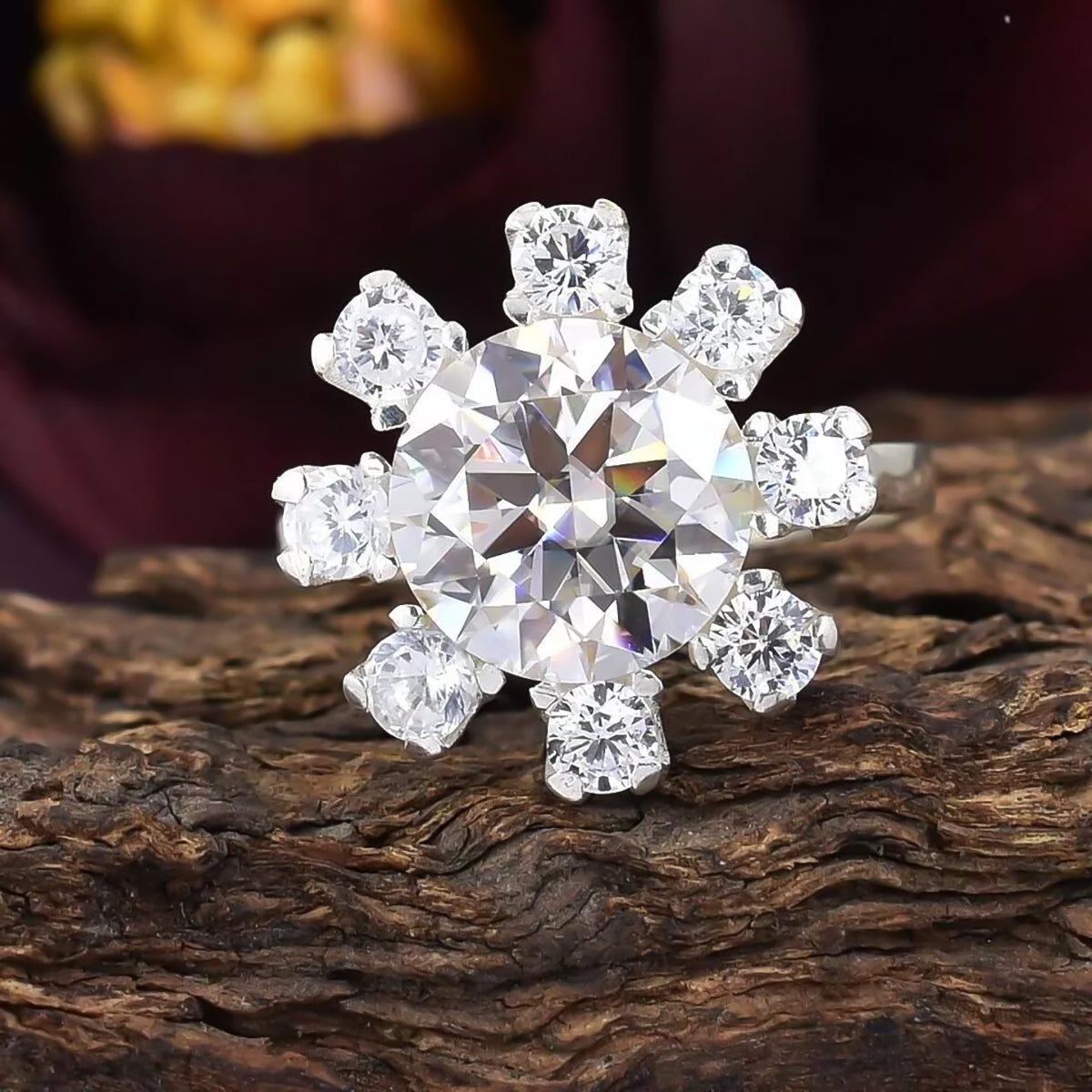 6.75 ct DEW Certified White Round Cut Moissanite Ring For Birthday Gift 18K Gold Plated 18K Gold Plated