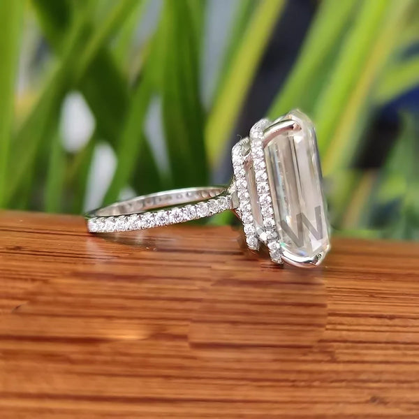 18.65 ct DEW Emerald Cut Certified White Moissanite Ring For Mother's Day 18K Gold Plat 18K Gold Plated